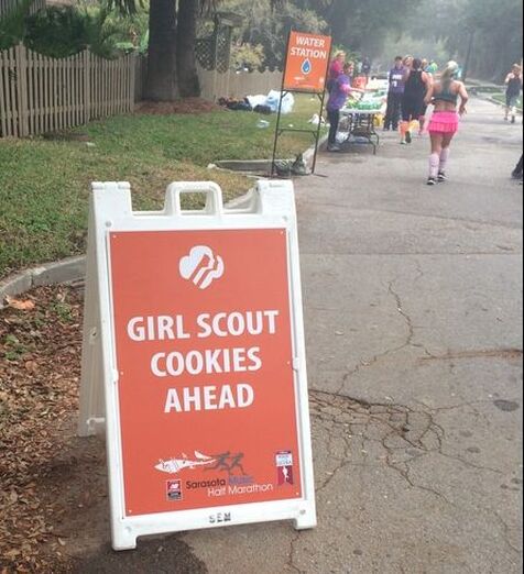 Girl Scout cookie aid station during the Sarasota Music Half Marathon.