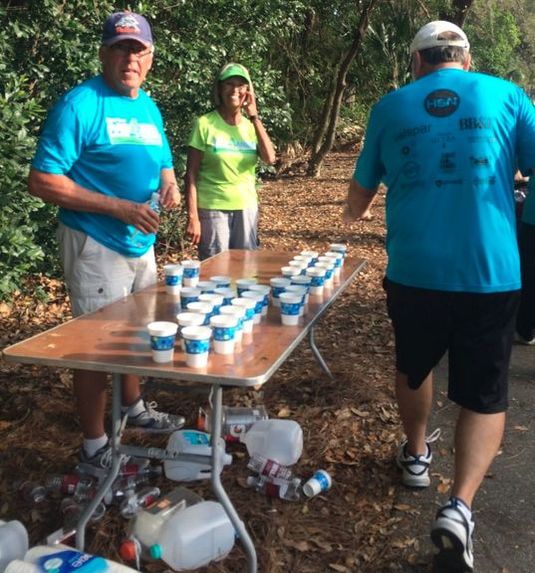 Water aid station at mile 2 of the Par4Miler race.