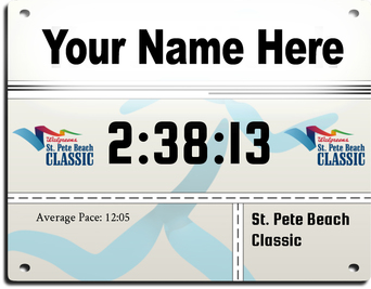 Personalized results bib from St Pete Beach Classic Half Marathon